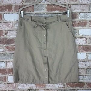 Eddie Bauer Linen Skirt Womens 8 Beige Belted Button Up Casual Resort Lake Beach